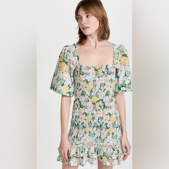 NEW ByTimo Festive Cotton Smocking Smocked Dress Dandelion Floral Puff Sleeves - Picture 2 of 14